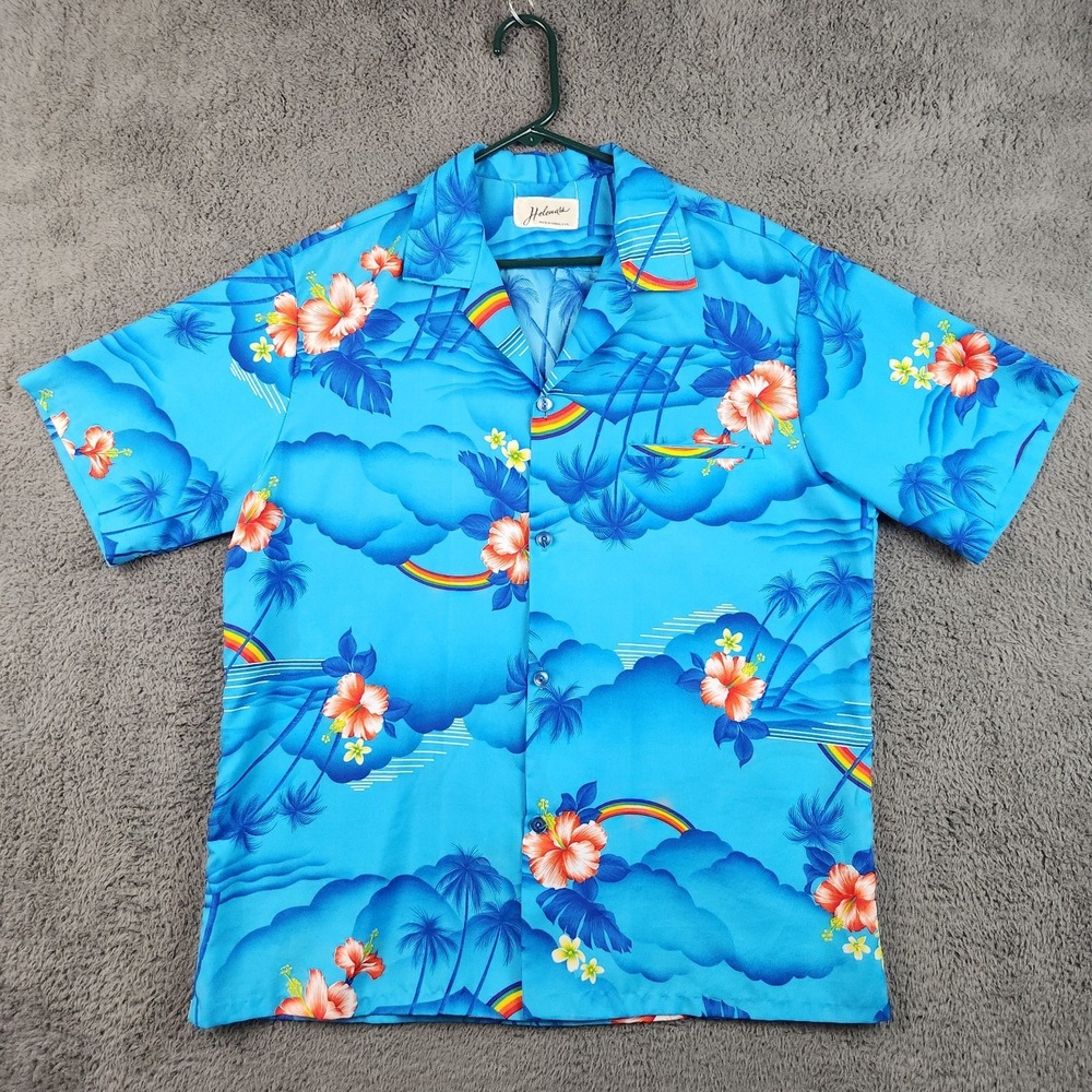 Helena's Shirt‎ Men's Large Blue Hawaiian Floral Aloha Made Hawaii Summer Resort
